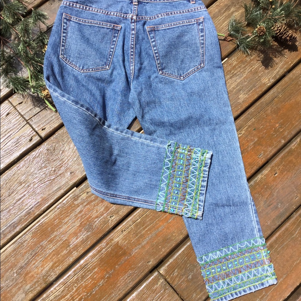 Vtg Calvin Klein Jeans Beaded Jr Cropped Denim Sz… - image 7